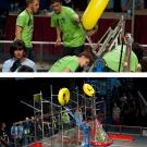 Photos (2): Citrus Circuits team members and their robot in action.