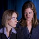 Bella Merlin, a professor in the Department of Theatre and Dance, and graduate student Anne Reeder rehearse a scene from Elephant's Graveyard. 