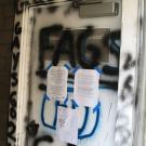Spray-painted bigotry: Graffiti at the Lesbian Gay Bisexual Transgender Resource Center included the word 'fags.' Four spray-painted swastikas also appeared on campus, along with one that was carved into a dorm room door. 