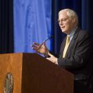 Jim Leach, chairman of the National Endowment for the Humanities, addresses a Freeborn Hall audience on April 8, in the Chancellor's Colloquium series.