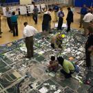 Planners invited students, staff and community members to walk on a giant map to show&mdash;with Post-it notes&mdash;what people liked or did not like about the campus bikeway network, from paths and parking to traffic circles and signs.