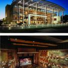 Photos (2): Mondavi Center exterior (night) and interior (Jackson Hall)
