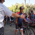 Photo: Capt. Shawn Cullen of the UC Davis Fire Department takes a respite May 20 outside the firehouse, along the route of the NorCal AIDS Cycle.