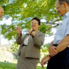 Retiree Center coordinator Doreen Barcellona Strnad is flanked by Bob Halferty, left, president of the Retirees Association, and Dick Walters, president of the Emeriti Association.
