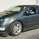 Photo: Fleet Services employee Casey Hendrickson in the driver's seat of UC Davis' new Chevrolet Volt