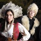 Gia Battista and Heidi Kendrick. dressed as a male, in UC Davis' forthcoming production of The Winter's Tale.