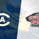 Athletics "CA" logo adjacent to Collegiate Coaching Diversity Pledge logo, with the title superimposed atop a whistle.