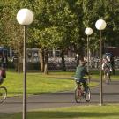 Photo: Bicyclists on a campus bike path
