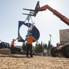 Photo of Folded Square Alphabet D being installed on campus