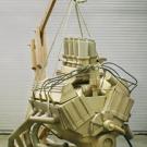 Josh Short's Boss 302 V8: cardboard, hot glue, 2-inch-by-4-inch lumber, rope, zip ties, bolts and found hosing