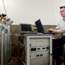 UC Davis air quality specialist Frank Mitloehner evaluates bovine emissions samples.