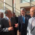 Chancellor Gary S. May speaks to officials in Mexico.