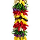 Picture of a string of colorful chilis.