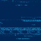 Drawing of a building in a blue background