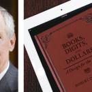 Photos (2): Darnton; and lecture title, on a book, on an iPhone