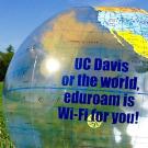 The globe as a beach ball, imprinted with UC Davis promotion for eduroamBeach ball