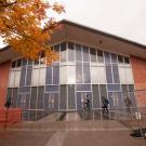 Freeborn Hall, exterior, raindy day