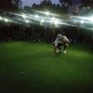 Ben Corfee sets up for a putt at Duke University Golf Club.