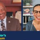 Chancellor Gary S. May and María Teresa Kumar.