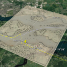 Map overlaid on satellite imagery of land