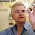 photo: man examining vial in laboratory