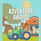 Picnic Day 2019 logo, tractor, barn and tree, cropped.