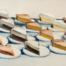 Painting of 15 pieces of pie, on plates