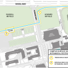 Map: Surface-water pipeline at north edge of campus