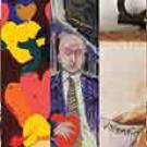 Graphic: Artists&rsquo; Valentine Redux postcard, cropped, showing heart-related art