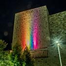 Photo: Rainbow lights on Mondavi Center's south wall