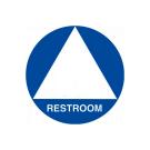 Gender-neutral restroom sign (white triangle in blue circle)