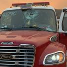 Brush Truck 34 with damaged windshield.