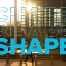 Mondavi Center exterior with &ldquo;SHAPE&rdquo; superimposed