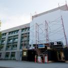 Shields Library covered during construction.