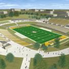 This artist&rsquo;s rendering illustrates the general initial concept design for the multi-use stadium, including seating for 10,000 to 15,000 people. The design is expandable to accommodate up to 30,000 spectators.