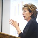 Photo: Chancellor Linda P.B. Katehi used a PowerPoint in her third state of the campus address to the Academic Senate's Representative Assembly.