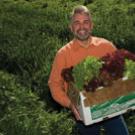 The well-traveled Tom Tomich holds a box of lettuce at the UC Davis Student Experimental Farm.

