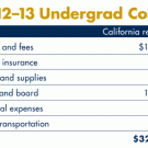 Chart showing undergraduate costs at Davis for California residents total $32,168