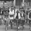Women on bikes, 1962, black-and-white photo