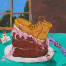 painting of cake and work boot.