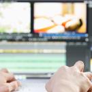 Blurry shot of someone editing video