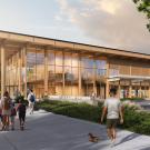 A rendering of the exterior of the planned veterinary education pavilion and primary care hospital. The expansion of the veterinary medical complex at the UC Davis School of Veterinary Medicine was made possible in part by $110.5 million in philanthropic gifts. 