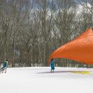 Performance Art with Orange flag