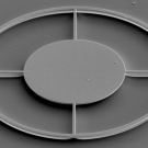 Grey oval outline divided into quarters against a grey background. 