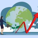 Conceptual illustration showing stock market prices and green