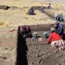 Excavation site, people, in Peru  