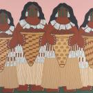 Figures in art work in Native dress in gold and brown