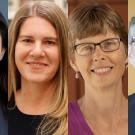 Four professionals smiling, standing side by side, each with different hairstyles and attire.