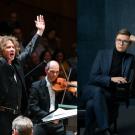 Orchestra on darkened stage