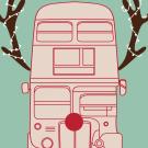 Drawing: Double-decker bus with red nose and antlers